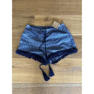 Earthbound Trading Co. Navy Blue Boho Fringe Embroidered Shorts Sz S Boho Tribal
